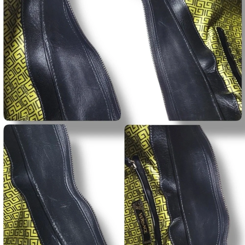 Vintage Versace Black Embossed Medusa Black Leather Women's Hobo Shoulder Bag